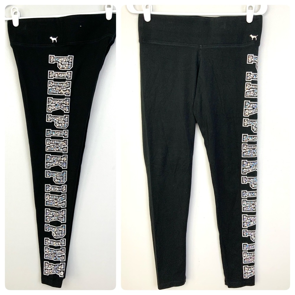 Victoria's Secret PINK Medium Silver Sequin Bling Embellished Blank Leggings Y2K